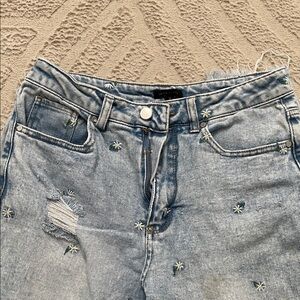 Material Girl flower embroidered Light Blue Women's Jeans